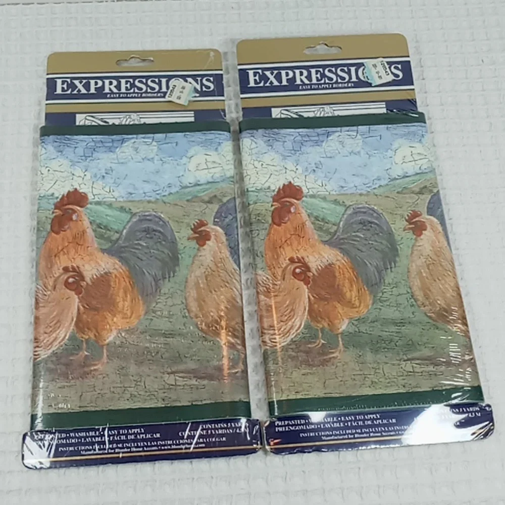 Expressions Rooster Prepasted Washable Wall Borders 5 Yards Each Vintage Look